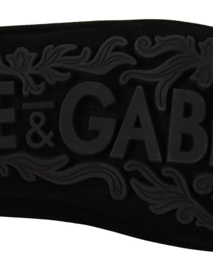 Dolce & Gabbana Black Leather Crystal Gold Crown Loafers Shoes