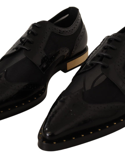 Dolce & Gabbana Black Leather Broques Sheer Wingtip Shoes