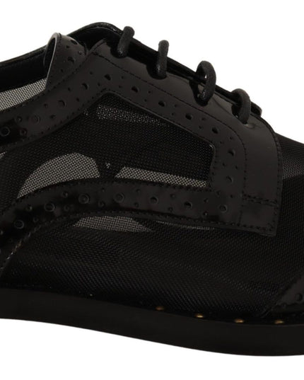 Dolce & Gabbana Black Leather Broques Sheer Wingtip Shoes