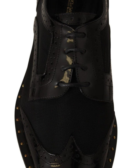 Dolce & Gabbana Black Leather Broques Sheer Wingtip Shoes