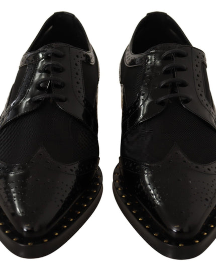 Dolce & Gabbana Black Leather Broques Sheer Wingtip Shoes