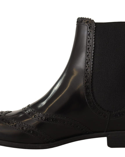 Dolce & Gabbana Black Leather Ankle High Flat Boots Shoes