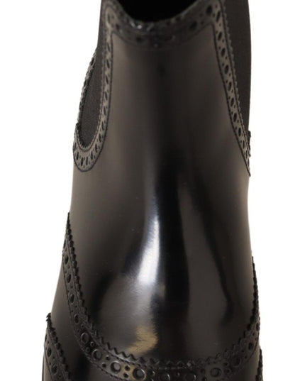 Dolce & Gabbana Black Leather Ankle High Flat Boots Shoes