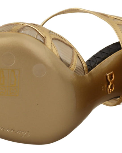 Dolce & Gabbana Black Gold Leather Studded Ankle Straps Shoes