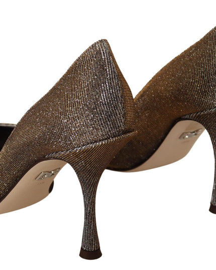 Dolce & Gabbana Gold Silver Fabric Heels Pumps Shoes