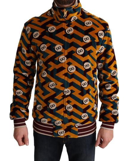 Dolce & Gabbana Multicolor Velvet DG Logo Mens Sweater Jacket