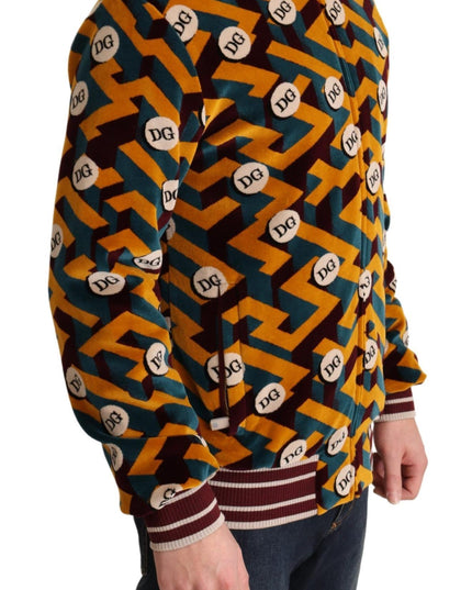 Dolce & Gabbana Multicolor Velvet DG Logo Mens Sweater Jacket
