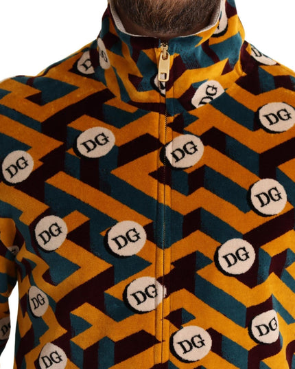 Dolce & Gabbana Multicolor Velvet DG Logo Mens Sweater Jacket