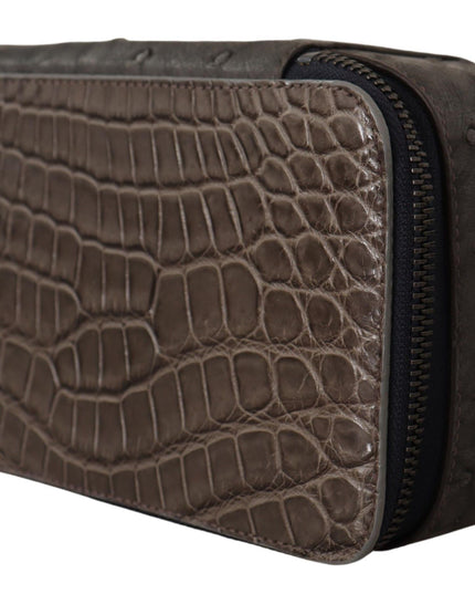 Dolce & Gabbana Gray Skin Leather Vanity Case Toiletry Shaving Bag