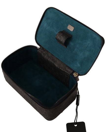 Dolce & Gabbana Gray Skin Leather Vanity Case Toiletry Shaving Bag