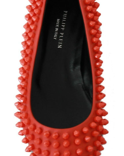 Philipp Plein Orange Leather Ballerina WHAT I DO Flats Shoes