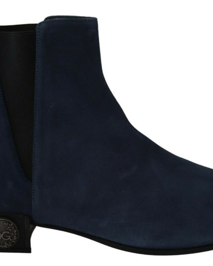 Dolce & Gabbana Blue Suede Embellished Studded Boots Shoes