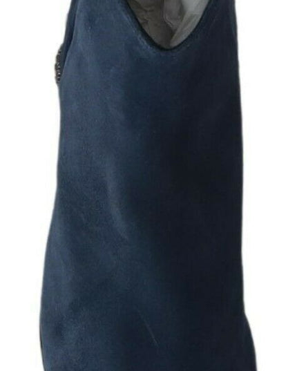 Dolce & Gabbana Blue Suede Embellished Studded Boots Shoes