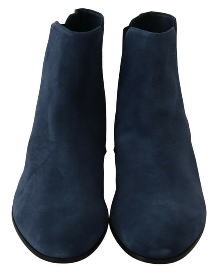 Dolce & Gabbana Blue Suede Embellished Studded Boots Shoes