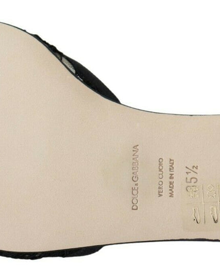 Dolce & Gabbana Black Taormina Lace Slides Crystals Flats Shoes