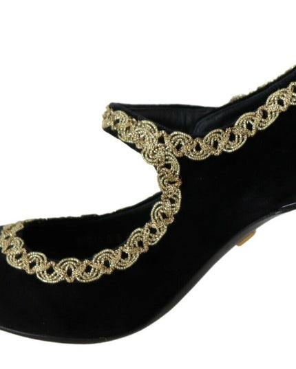 Dolce & Gabbana Black Embellished Velvet Mary Jane Pumps Shoes