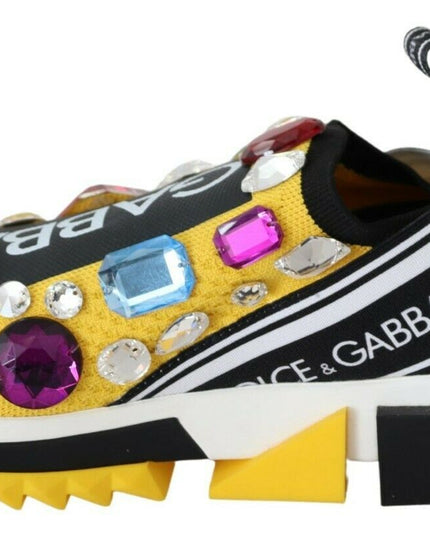 Dolce & Gabbana Yellow Multicolor Crystals Sneakers Shoes
