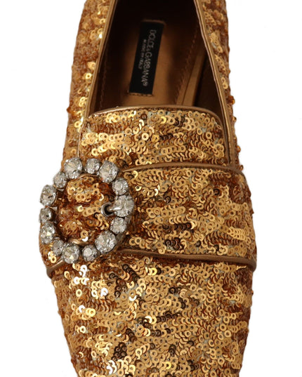 Dolce & Gabbana Gold Sequin Crystal Flat Women Loafers Shoes
