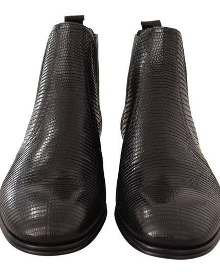 Dolce & Gabbana Black Leather Lizard Skin Ankle Boots