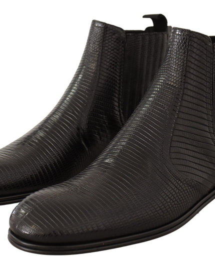 Dolce & Gabbana Black Leather Lizard Skin Ankle Boots