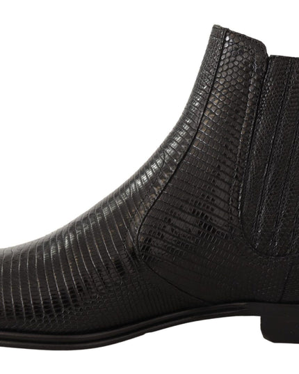 Dolce & Gabbana Black Leather Lizard Skin Ankle Boots