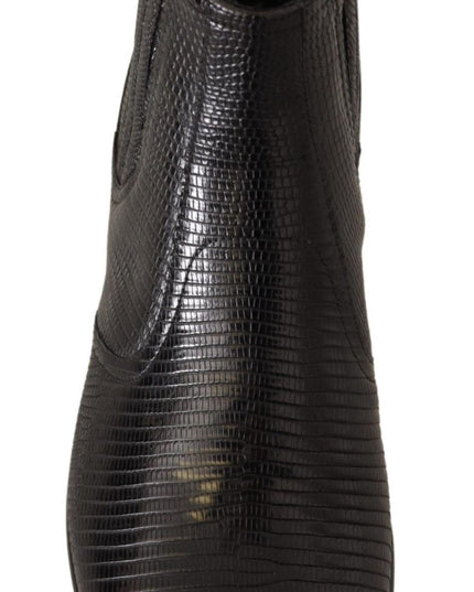 Dolce & Gabbana Black Leather Lizard Skin Ankle Boots