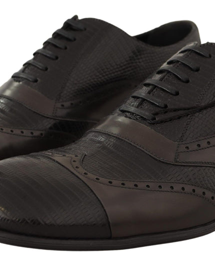 Dolce & Gabbana Brown Lizard Skin Leather Oxford Dress Shoes