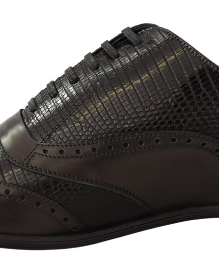Dolce & Gabbana Brown Lizard Skin Leather Oxford Dress Shoes