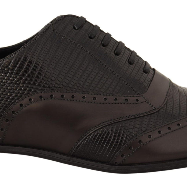 Dolce & Gabbana Brown Lizard Skin Leather Oxford Dress Shoes