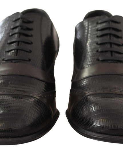 Dolce & Gabbana Brown Lizard Skin Leather Oxford Dress Shoes