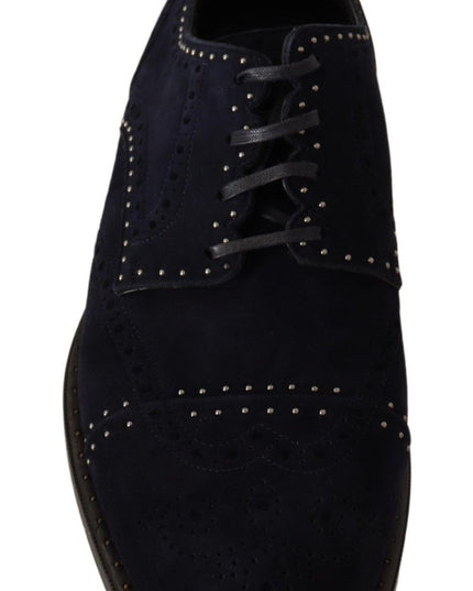 Dolce & Gabbana Blue Suede Leather Derby Studded Shoes