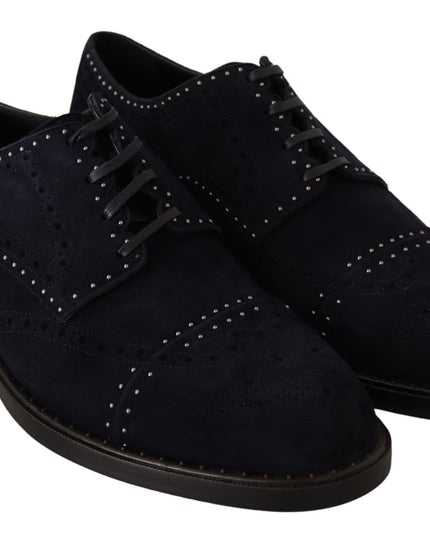 Dolce & Gabbana Blue Suede Leather Derby Studded Shoes