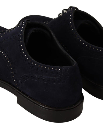 Dolce & Gabbana Blue Suede Leather Derby Studded Shoes