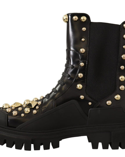 Dolce & Gabbana Black Leather Studded Combat Boots