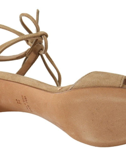 Maria Christina Beige Suede Leather Ankle Strap Pumps Shoes