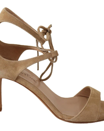 Maria Christina Beige Suede Leather Ankle Strap Pumps Shoes