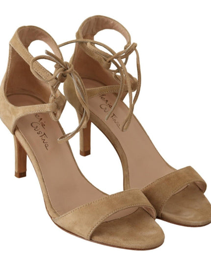 Maria Christina Beige Suede Leather Ankle Strap Pumps Shoes