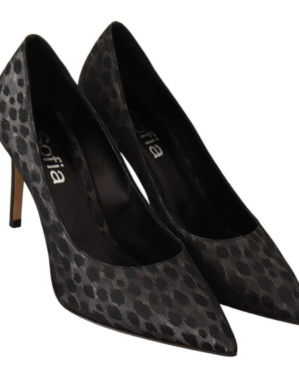 Sofia Black Leopard Leather Stiletto High Heels Pumps Shoes