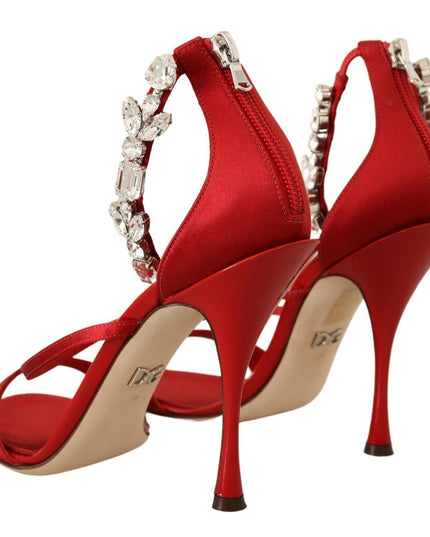 Dolce & Gabbana Red Satin Crystals Sandals Keira Heels Shoes