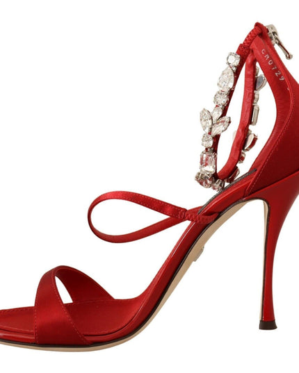 Dolce & Gabbana Red Satin Crystals Sandals Keira Heels Shoes