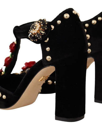 Dolce & Gabbana Black Mary Jane Pumps Roses Crystals Shoes