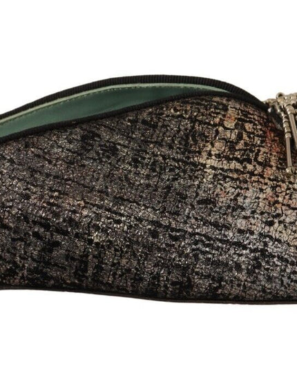 Paola D'Arcano Gold Jacquard Leather Embellished Slip On Shoes