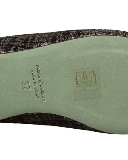 Paola D'Arcano Gold Jacquard Leather Embellished Slip On Shoes