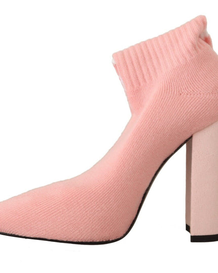 GCDS Pink Suede Logo Socks Block Heel Ankle Boots Shoes