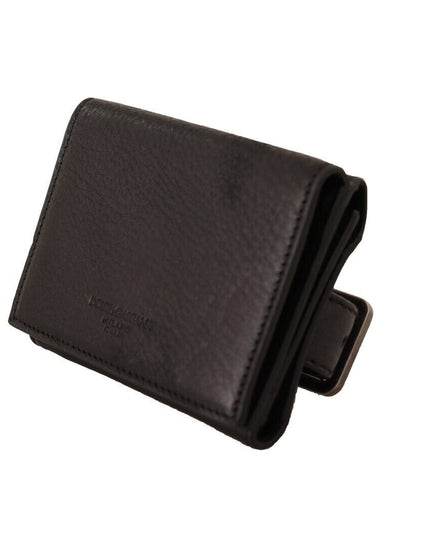 Dolce & Gabbana Black Leather Trifold Purse Belt Strap Multi Kit Wallet