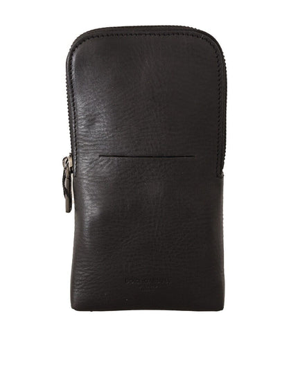 Dolce & Gabbana Black Leather Purse Double Belt Strap Multi Kit Wallet