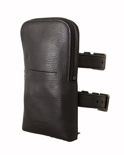 Dolce & Gabbana Black Leather Purse Double Belt Strap Multi Kit Wallet