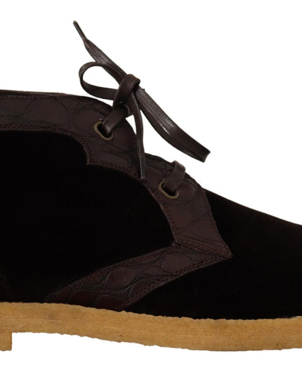 Dolce & Gabbana Brown Velvet Exotic Leather Boots