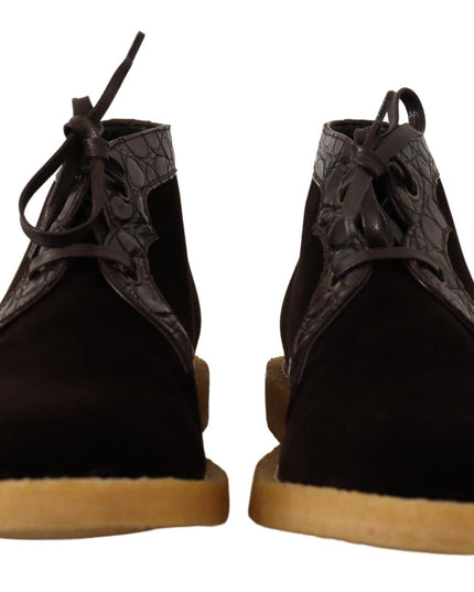 Dolce & Gabbana Brown Velvet Exotic Leather Boots