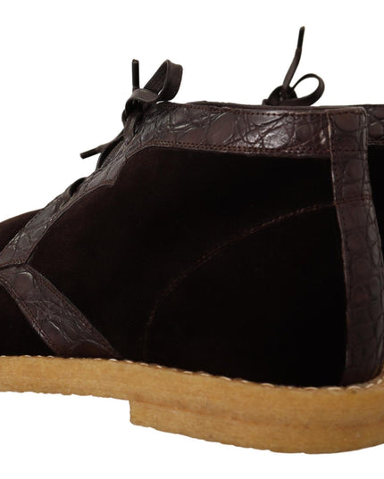 Dolce & Gabbana Brown Velvet Exotic Leather Boots